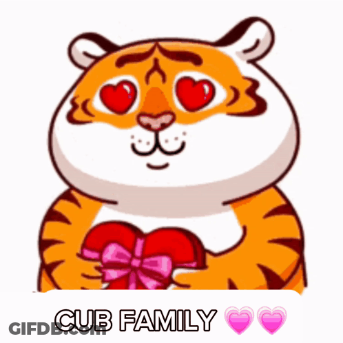A Cartoon Of A Tiger Holding A Heart And The Words Cub Family GIF