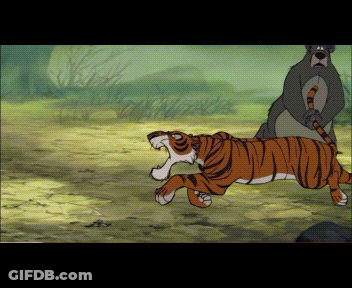 A Cartoon Of A Tiger Running With A Bear Behind It GIF