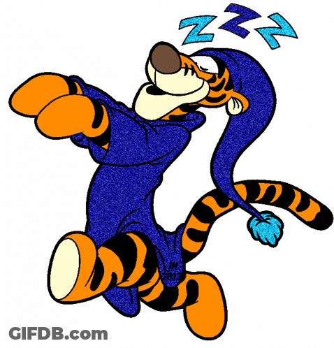 A Cartoon Of A Tiger Sleeping With Zzz Written On His Head GIF