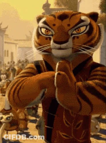 A Cartoon Of A Tiger Standing In Front Of A Crowd Of People GIF
