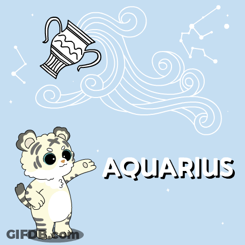 A Cartoon Of A Tiger With The Word Aquarius Below It GIF