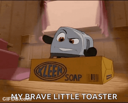 Cartoon Toaster Sitting On Kleen Soap Box GIF