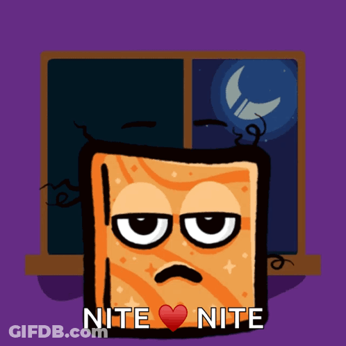 A Cartoon Of A Toaster With A Sad Face And The Words " Nite Nite " On The Bottom GIF