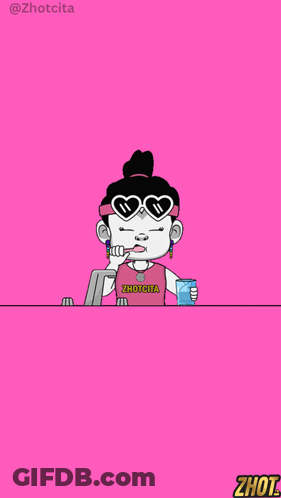 A Cartoon Of A Toothbrush In A Glass With The Hashtag @Zhotcita At The Top GIF