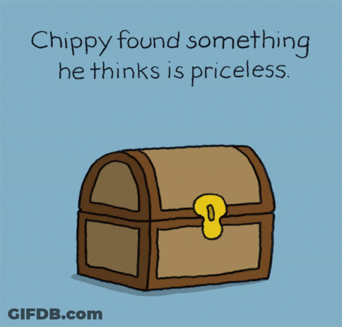 A Cartoon Of A Treasure Chest With A Sign That Says " It 'S You " GIF