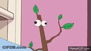 A Cartoon Of A Tree With Leaves Growing Out Of A Shelf . GIF
