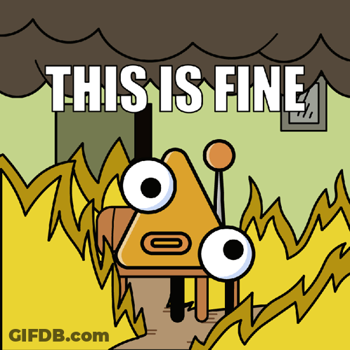 A Cartoon Of A Triangle With Big Eyes And The Words This Is Fine Above It GIF