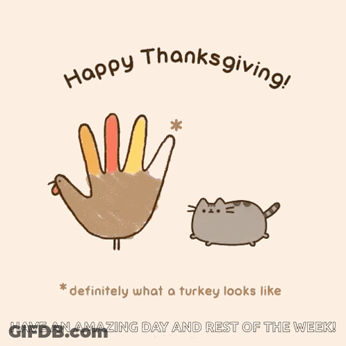 A Cartoon Of A Turkey And A Cat With The Words Happy Thanksgiving GIF