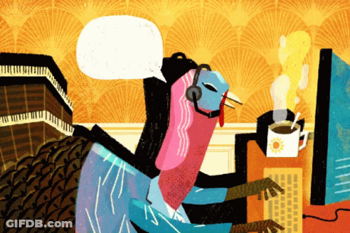 A Cartoon Of A Turkey Wearing Headphones And A Headset GIF