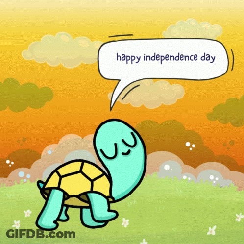 A Cartoon Of A Turtle With A Speech Bubble Saying Happy Independence Day GIF