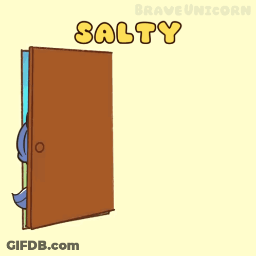 A Cartoon Of A Unicorn Holding A Briefcase With The Word Salty On The Bottom GIF