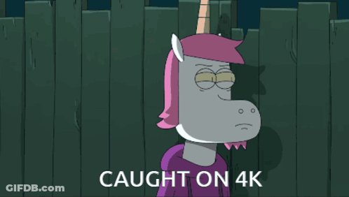 A Cartoon Of A Unicorn Holding A Flashlight And The Words Caught On 4K Below It GIF