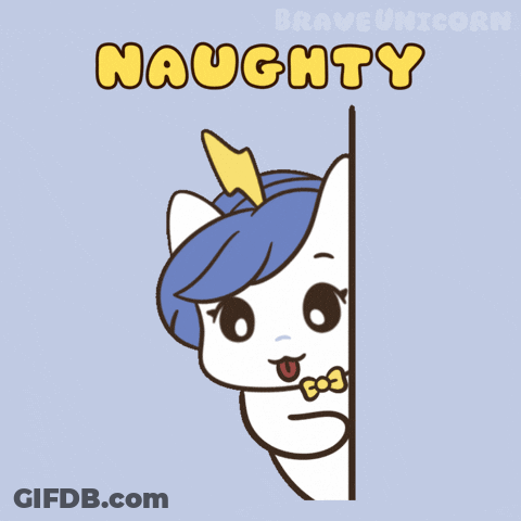 A Cartoon Of A Unicorn Peeking Over A Wall With The Words Naughty Above It GIF