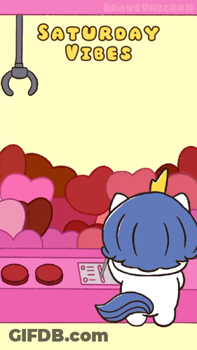 A Cartoon Of A Unicorn Playing A Game With The Words Saturday Vibes Above It GIF