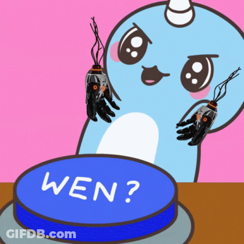 A Cartoon Of A Unicorn Pressing A Button That Says Wen GIF
