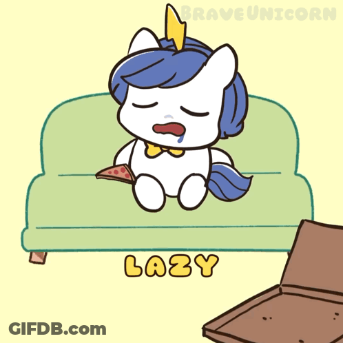 A Cartoon Of A Unicorn Sitting On A Couch Eating Pizza GIF