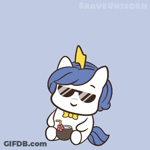 A Cartoon Of A Unicorn Wearing Sunglasses And Holding A Coconut Drink Says Happy Weekend GIF