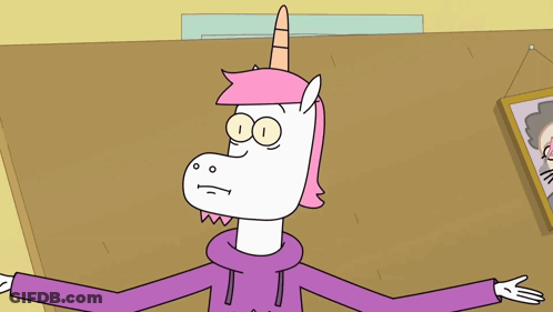 A Cartoon Of A Unicorn With A Purple Hoodie GIF