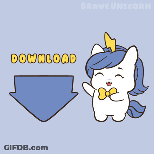 A Cartoon Of A Unicorn With An Arrow Pointing To The Download Button GIF