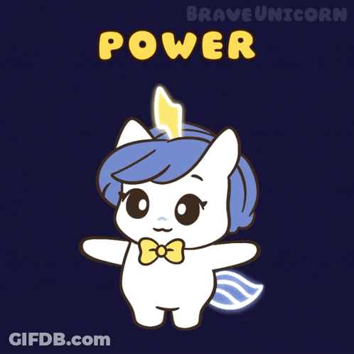 A Cartoon Of A Unicorn With The Word Power Written On It GIF