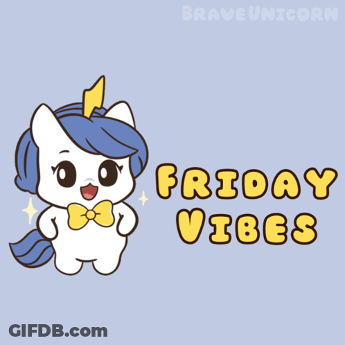 A Cartoon Of A Unicorn With The Words Friday Vibes Above It GIF