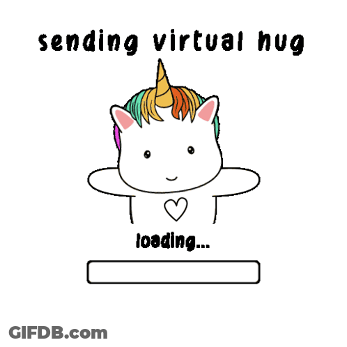 A Cartoon Of A Unicorn With The Words Sending Virtual Hug Loading ... Hug Sent ! GIF