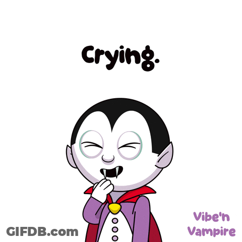 A Cartoon Of A Vampire Crying With The Word Crying Below Him GIF