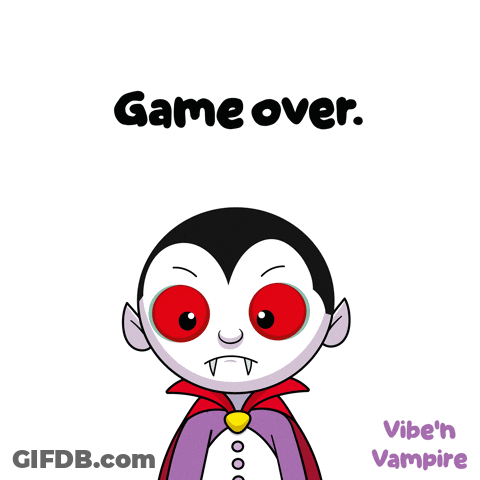 A Cartoon Of A Vampire Holding A Microphone And The Words Game Over GIF
