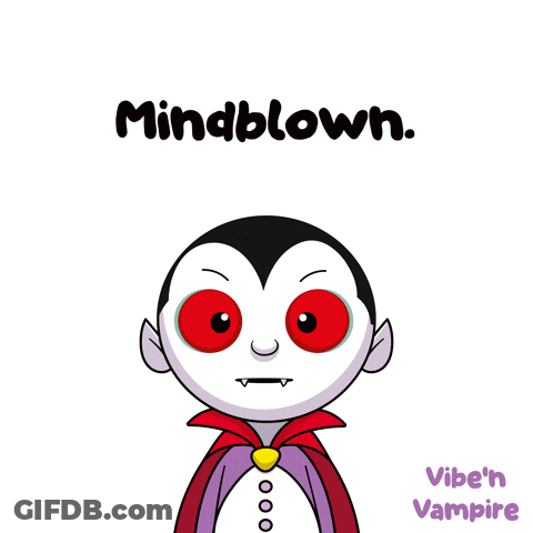 A Cartoon Of A Vampire With Red Eyes And The Words Mindblown Above Him GIF