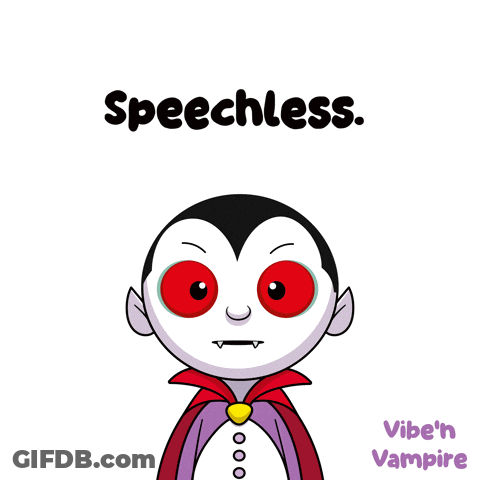 A Cartoon Of A Vampire With Red Eyes And The Words Speechless Below Him GIF