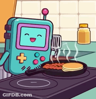 A Cartoon Of A Video Game Controller Cooking Pancakes On A Stove . GIF