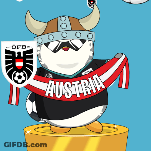 A Cartoon Of A Viking Holding A Scarf With The Word Austria On It GIF