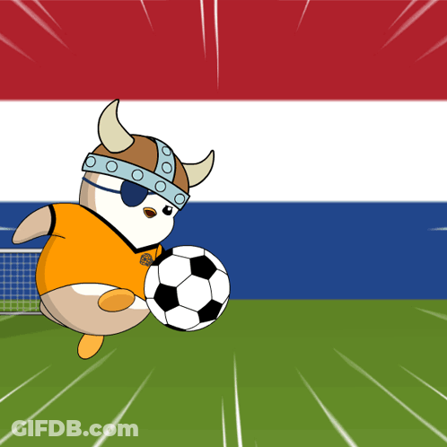 A Cartoon Of A Viking Kicking A Soccer Ball On A Field GIF