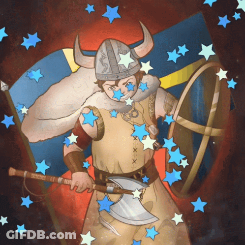 A Cartoon Of A Viking Surrounded By Stars GIF