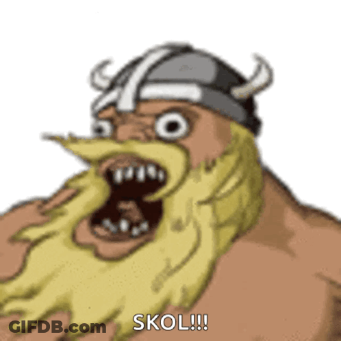 A Cartoon Of A Viking With A Beard Wearing A Helmet With Horns And A Mouth Open . GIF