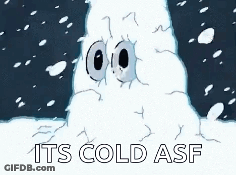 A Cartoon Of A Volcano Covered In Snow With The Words `` It 'S Cold Asf '' Written On It . GIF