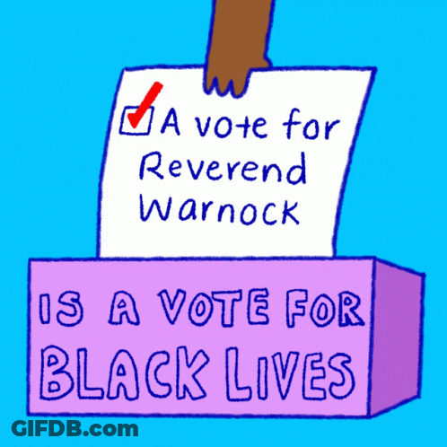 A Cartoon Of A Vote For Reverend Warnock GIF
