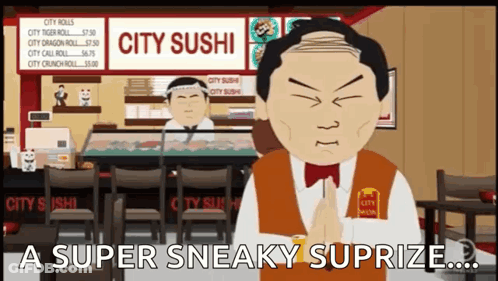 A Cartoon Of A Waiter In A City Sushi Restaurant GIF