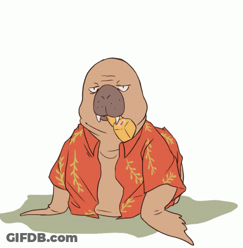 A Cartoon Of A Walrus Wearing A Red Shirt And Tie GIF