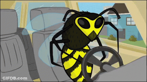 A Cartoon Of A Wasp Driving A Car With The Website 4Gifs.com Visible In The Corner GIF