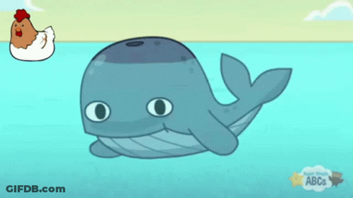 A Cartoon Of A Whale And A Chicken With Abc 'S Written On The Bottom GIF