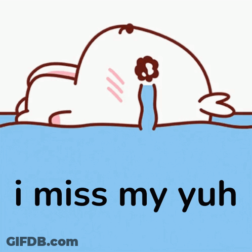 A Cartoon Of A Whale With A Flower In Its Mouth And The Words I Miss My Yuh Below It GIF