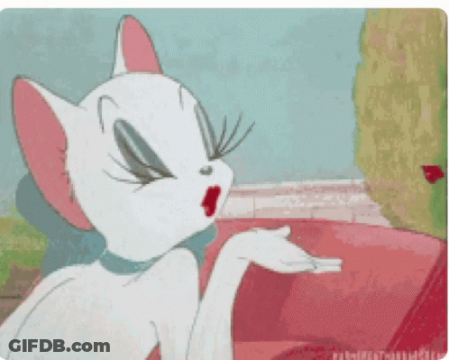 A Cartoon Of A White Cat Blowing A Kiss With Her Hand GIF