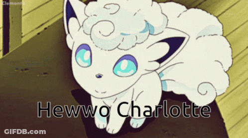 White Cat With Blue Eyes Hewwo Charlotte Text GIF