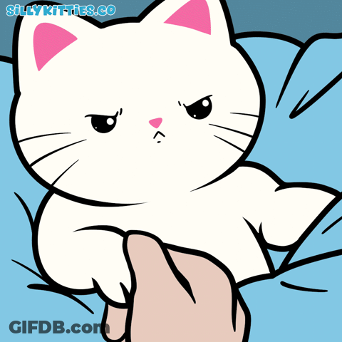 A Cartoon Of A White Cat With Pink Ears And The Words Sillykitties.co Above It GIF
