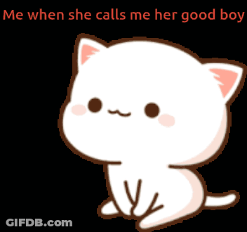 A Cartoon Of A White Cat With The Words Me When She Calls Me Her Good Boy Below It GIF