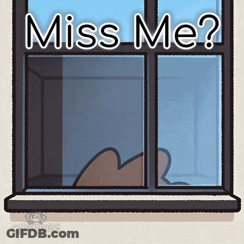A Cartoon Of A Window With The Words " Miss Me " Written On It GIF