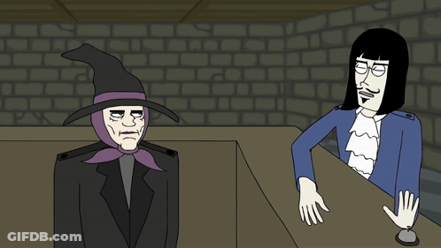 A Cartoon Of A Witch And A Man With The Word Din Written On The Bottom GIF