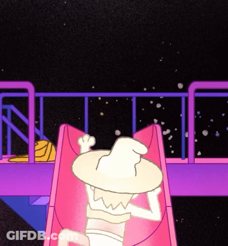A Cartoon Of A Witch Going Down A Slide GIF
