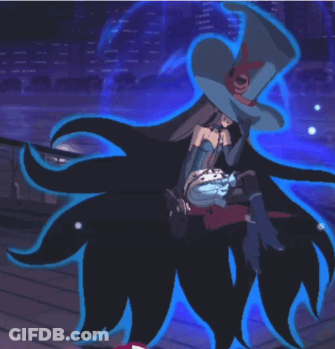 A Cartoon Of A Witch With Long Hair And A Top Hat GIF
